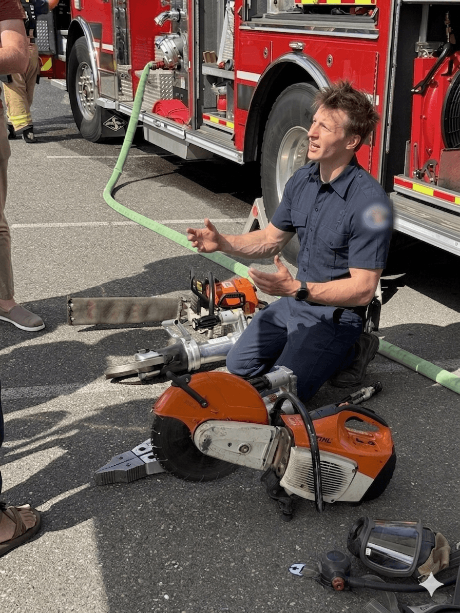 Aidan Gilbert in firefighter uniform during training