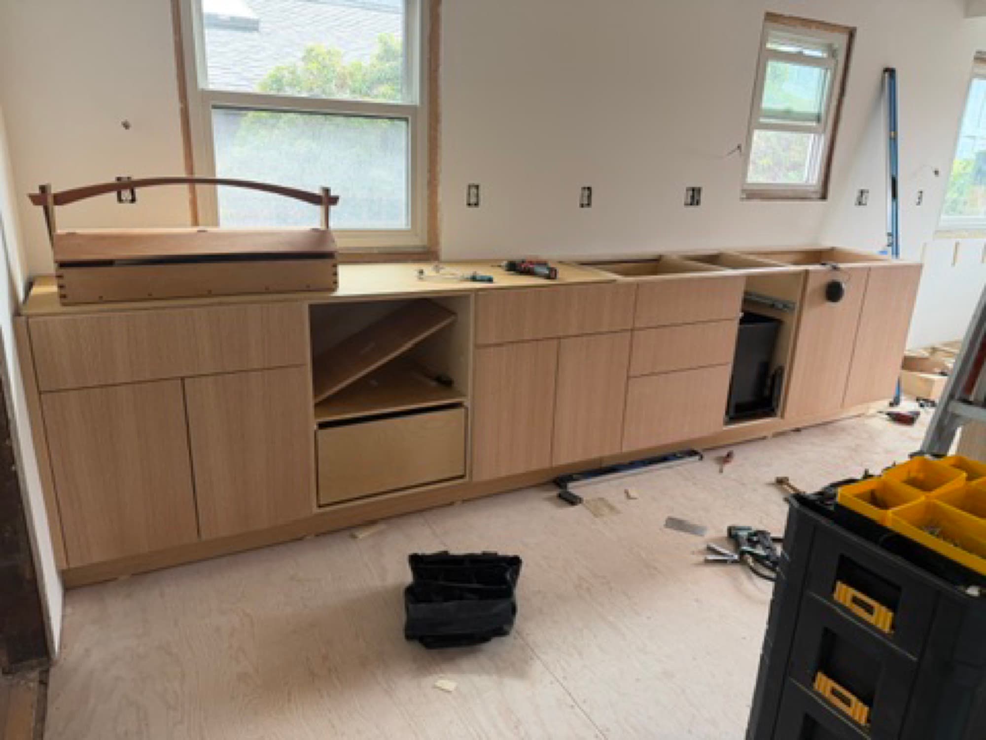 Base cabinet run fitted during a kitchen installation